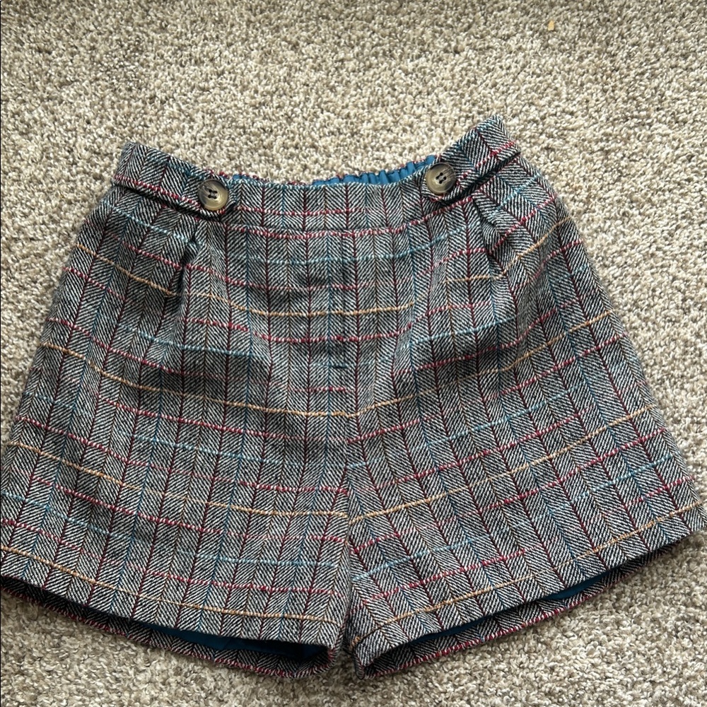 Monsoon London Plaid Tweed Girl Shorts with Button Detail 12-13yrs
